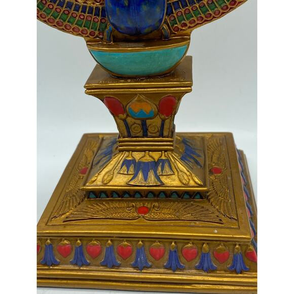 Vintage Hand painted‎ Gold,Red,Blue Scarab Beetle Double Sided Standing Mirror - Picture 9 of 15